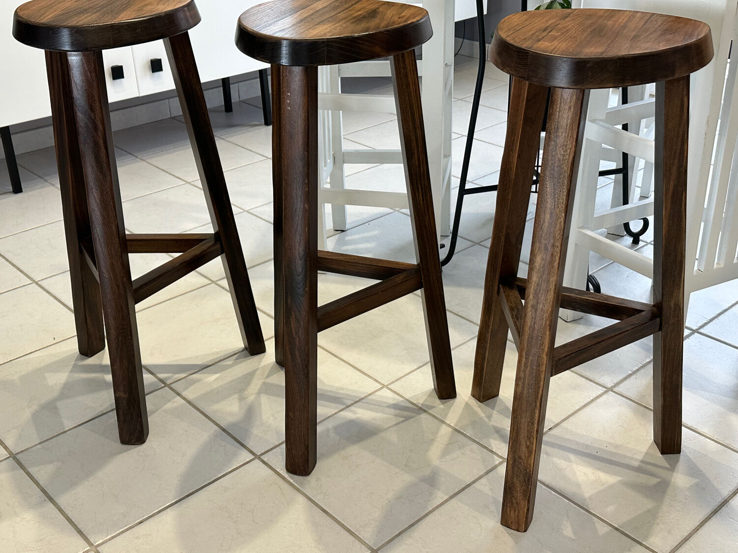Set of 3 Vintage Brutalist Bar Stools from the 1970s