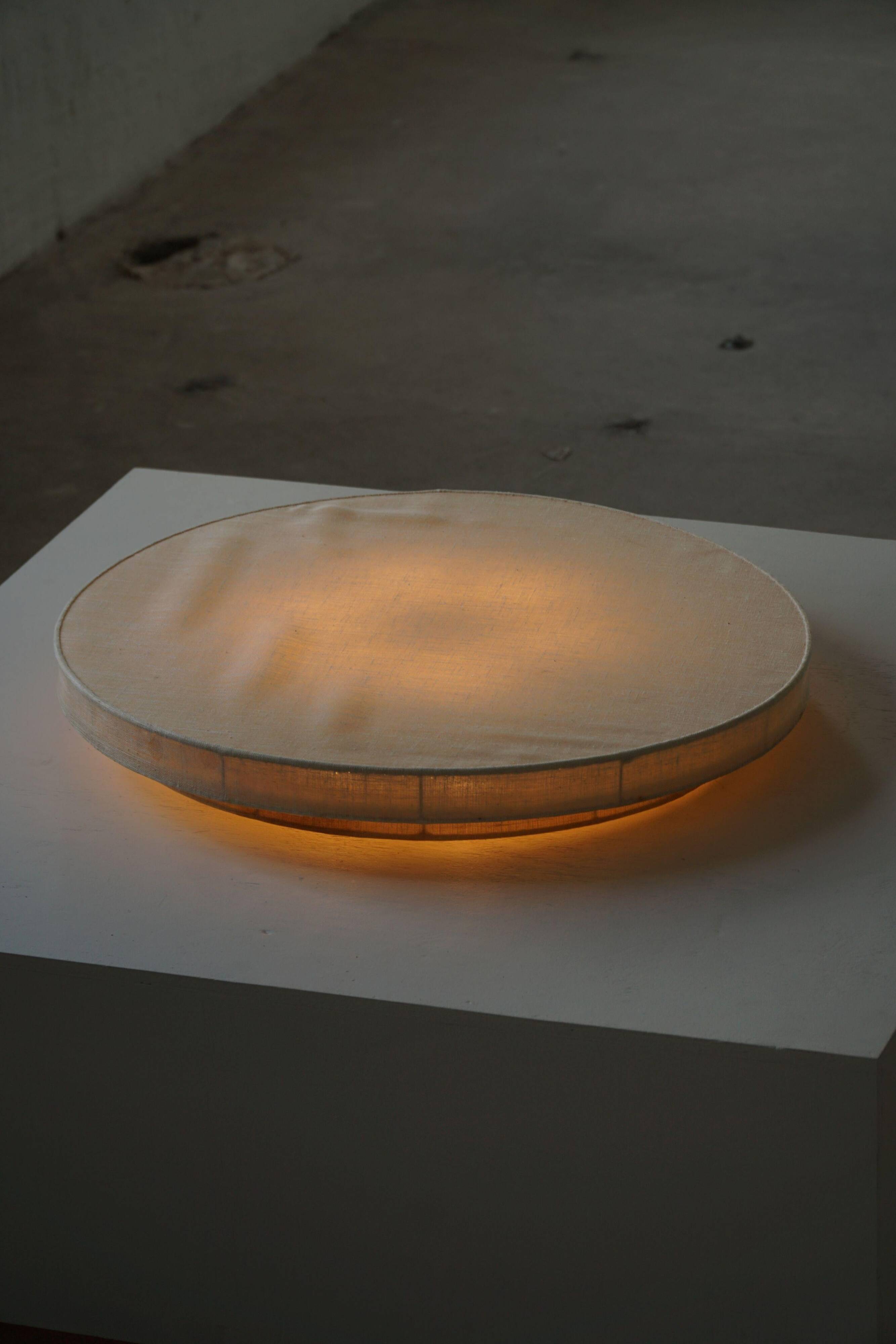 Mid-Century Modern, large round ceiling light in linen, Sweden, 1960s