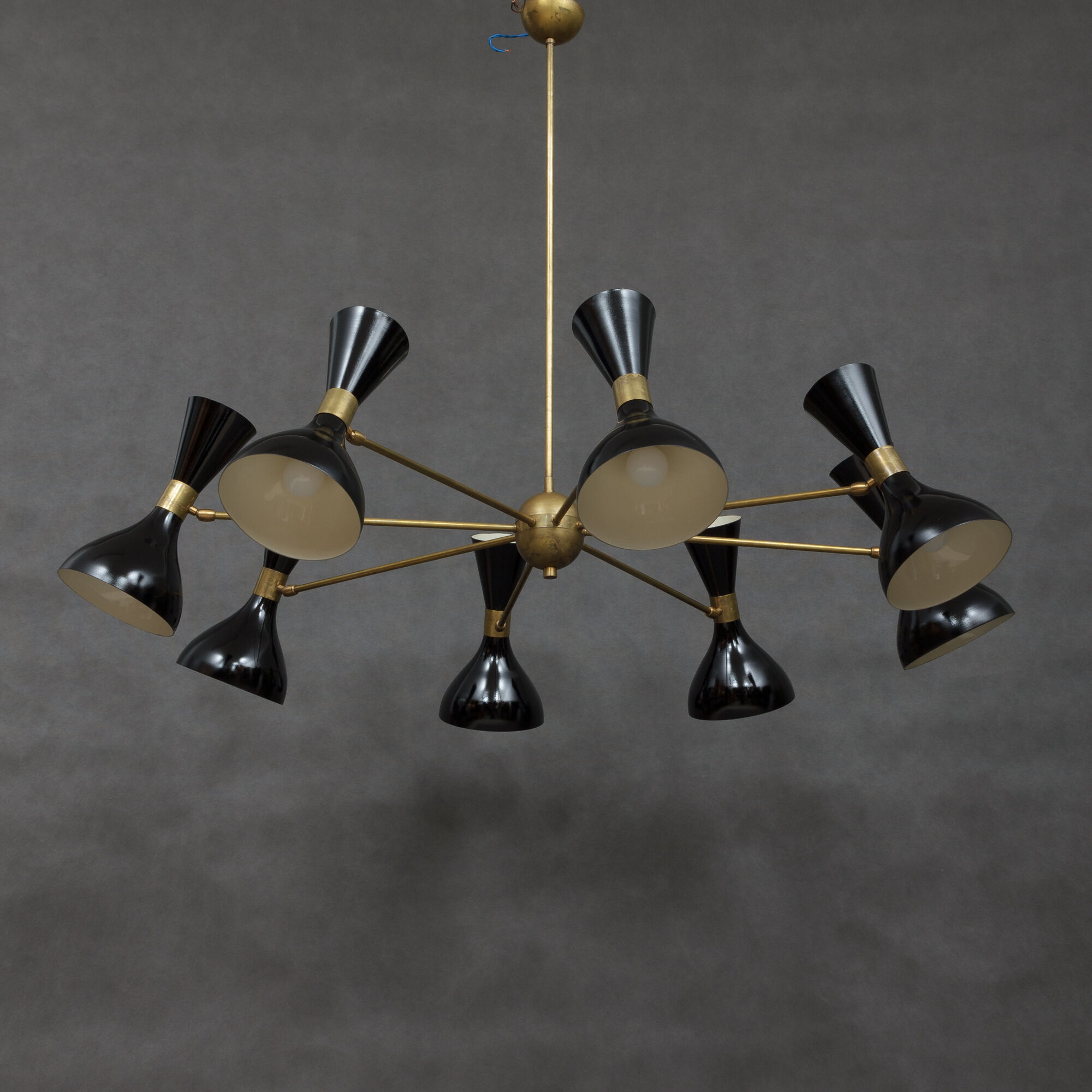Italian chandelier with black diabolo shades