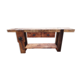 Old elm workbench, elm magnifying glass and oak. Renovated and pampered. 190cm.