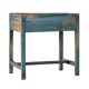 Table bleue console ancien bureau indien avec tiroir bois teck patine et piece d'origine