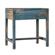 Blue console table old indian desk with patina teak wood drawer and original piece