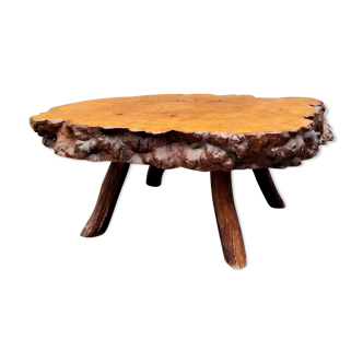 Table basse tronc d'arbre bois ancien vintage