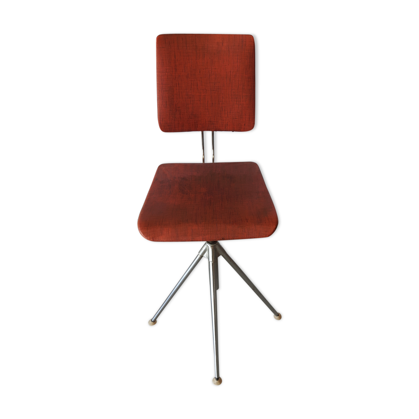 Chaise giratoire vintage en skaï rouge