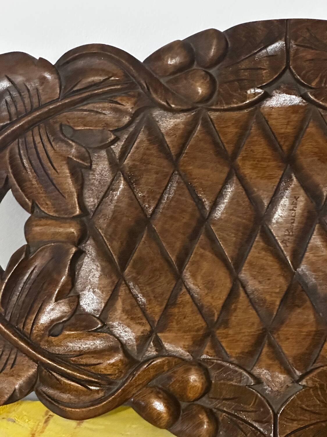 Basket or Pocket Emptying from the 1950s in Carved Wood signed A. Bouchez