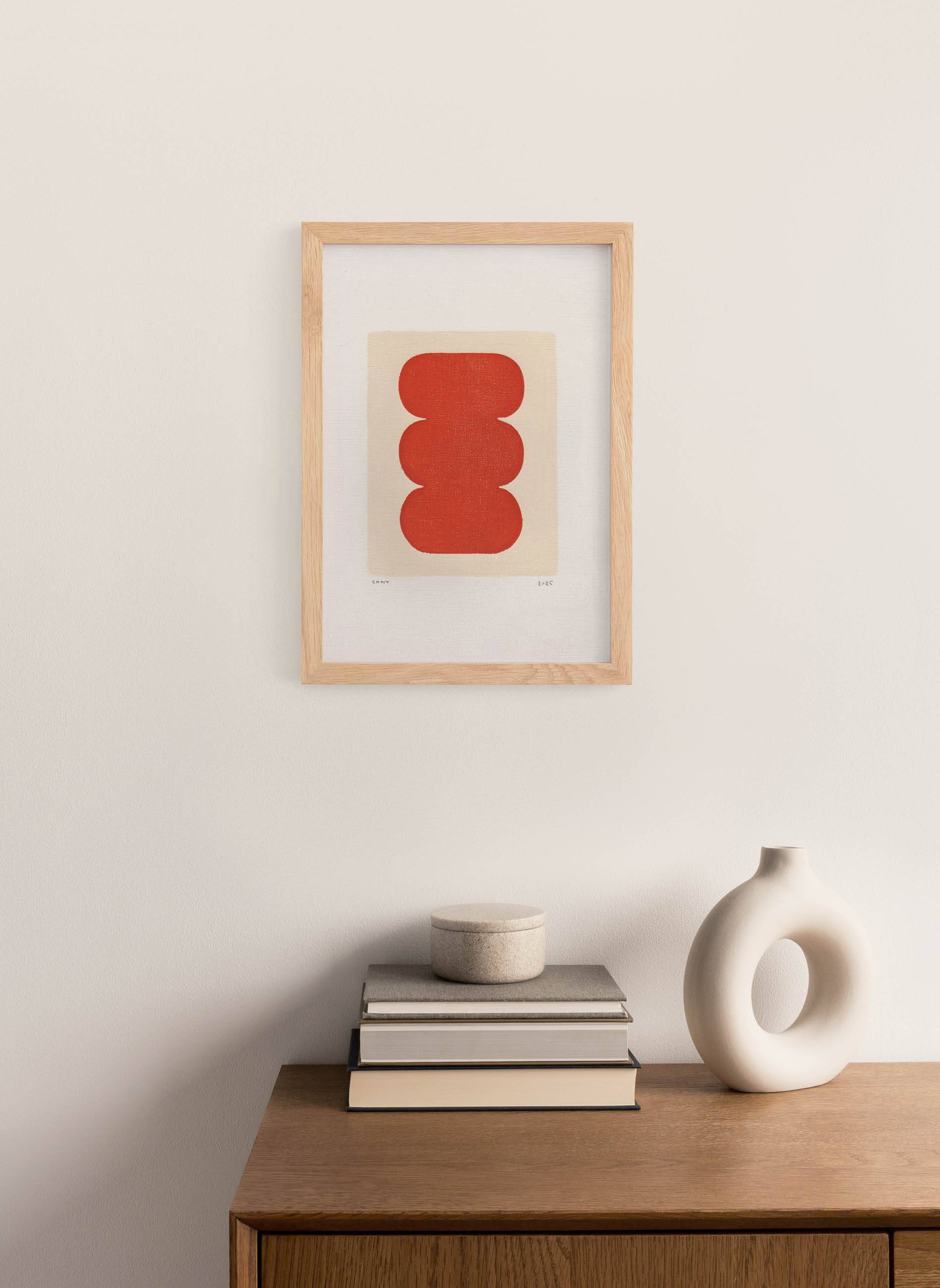 Abstract painting - twist - reddish-orange signed Eawy