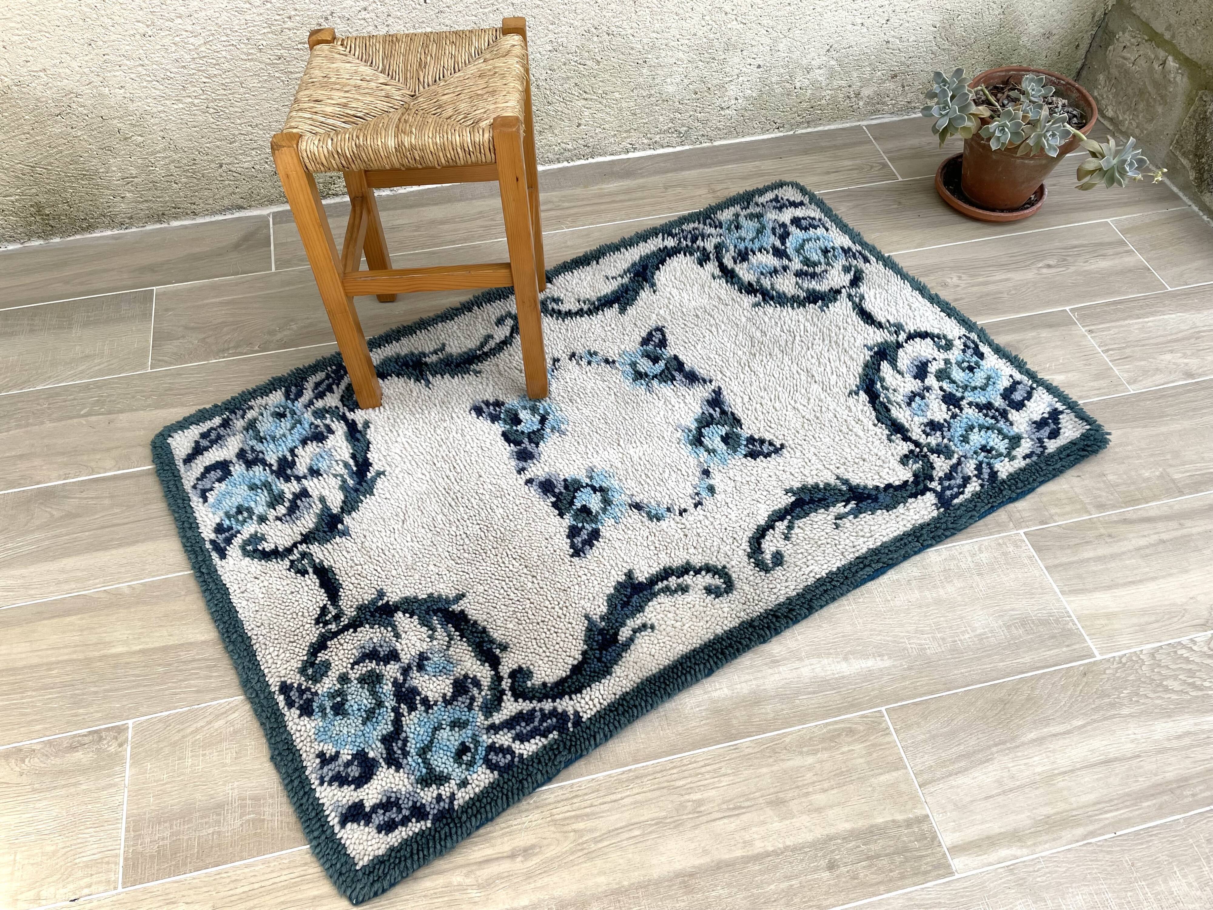Bohemian pure wool blue rug 125x78cm