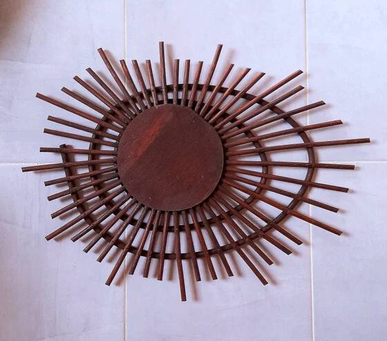 Miroir spirale en rotin 1960