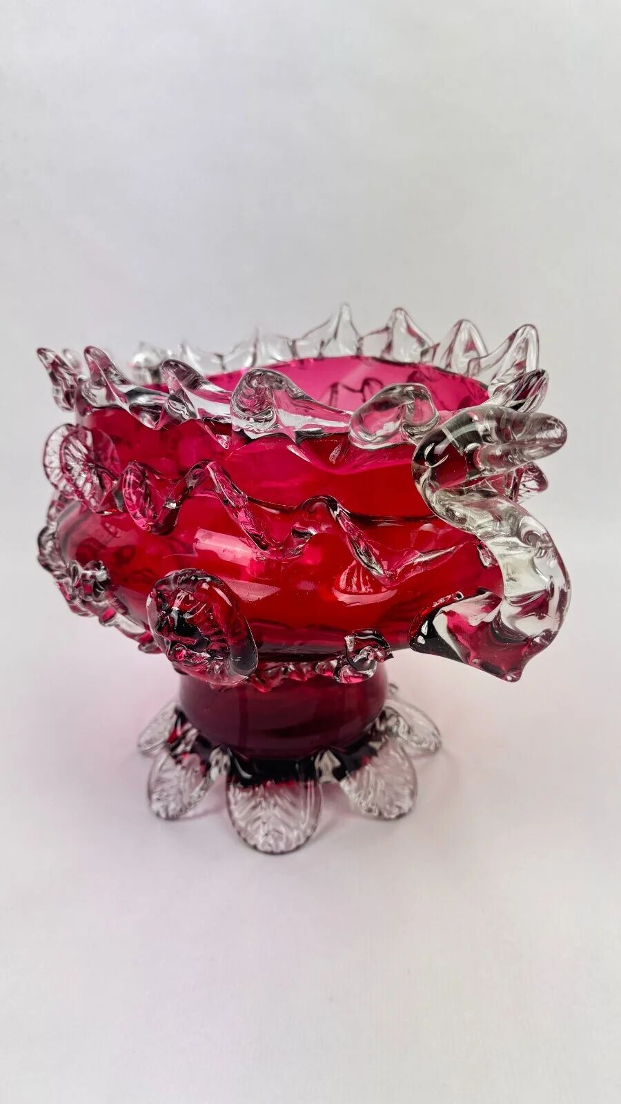 Raspberry red glass jardinière, taste of Auguste Jean or Legras.