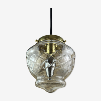 Lampe suspension globe vintage gravé et ciselé transparent - années 60