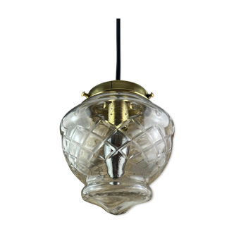 Lampe suspension globe vintage gravé et ciselé transparent - années 60