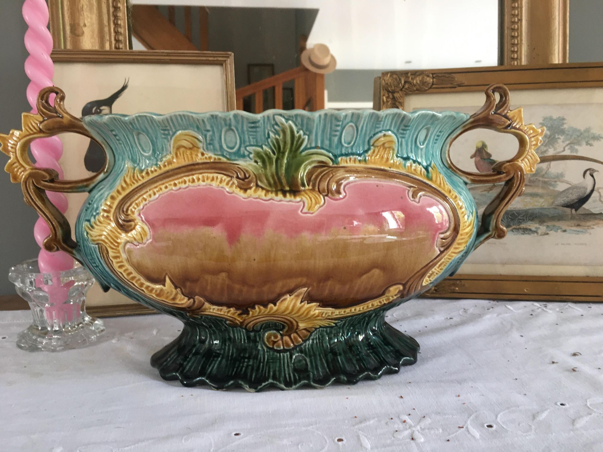 Art Nouveau planter barbotine Majolica 19th