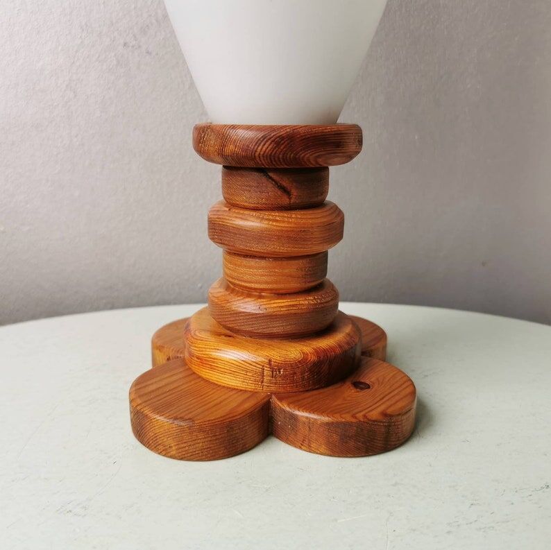 Wooden table lamp with glass chalice, 1970