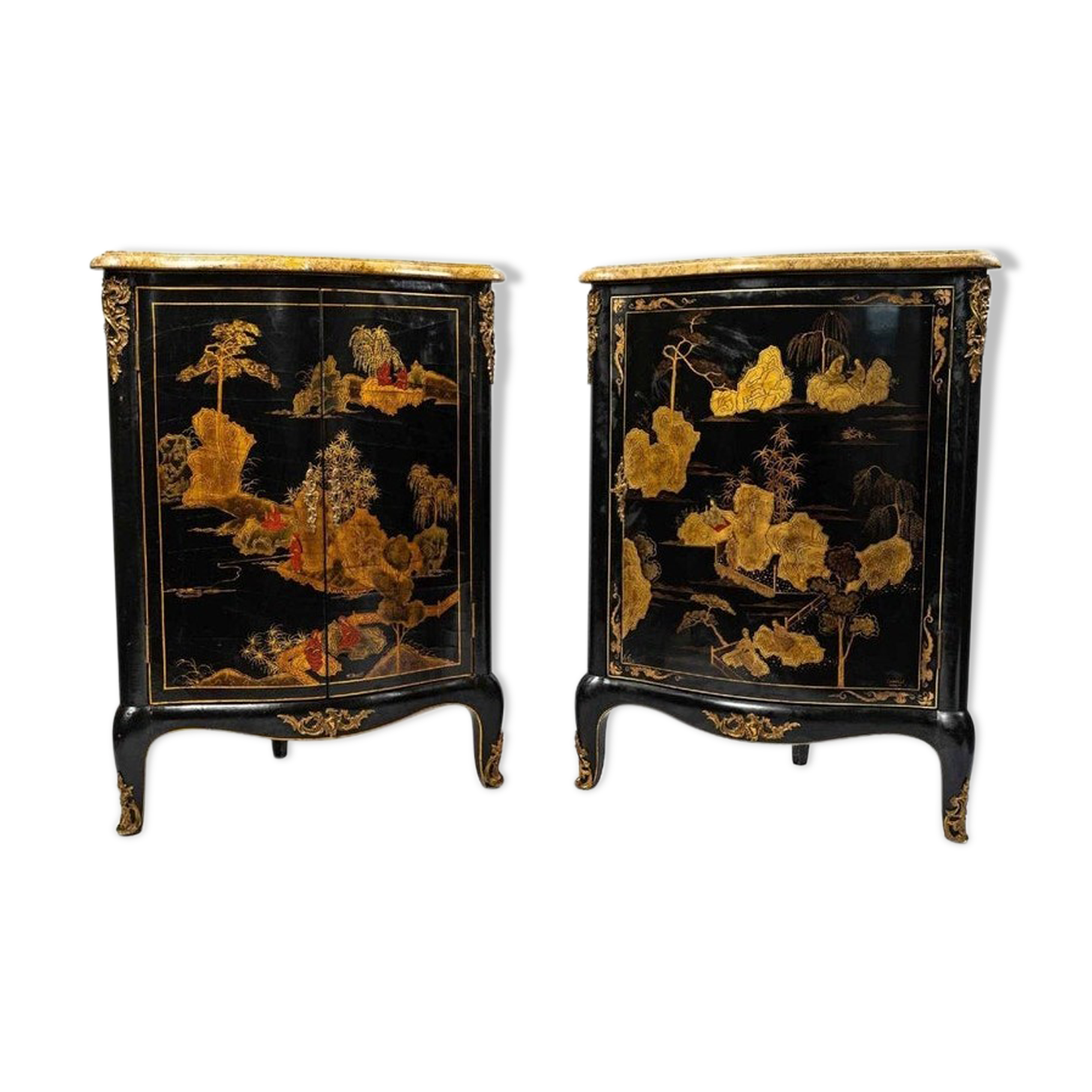 Pair of black wood corner buffets