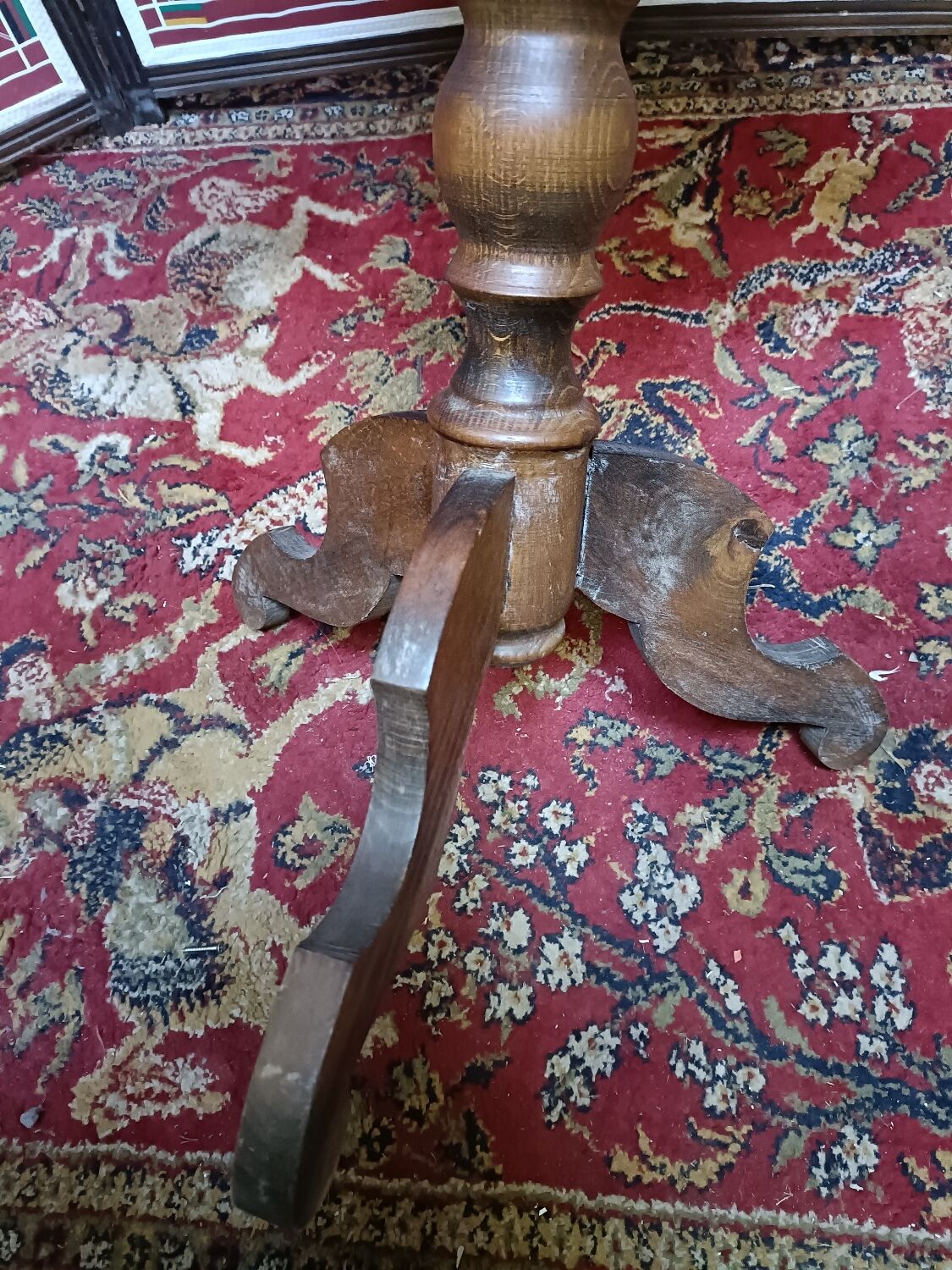 Pedestal table chessboard inlaid old pegs and staples