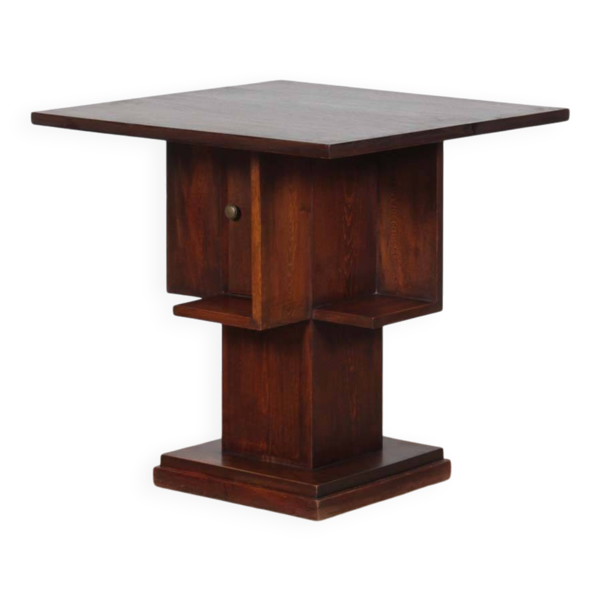 Geometric wooden side table from the 1940s.