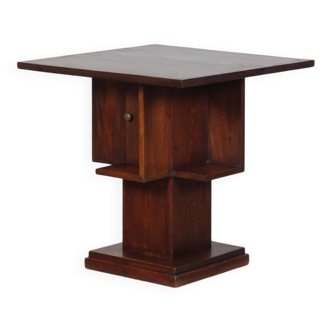 Geometric wooden side table from the 1940s.