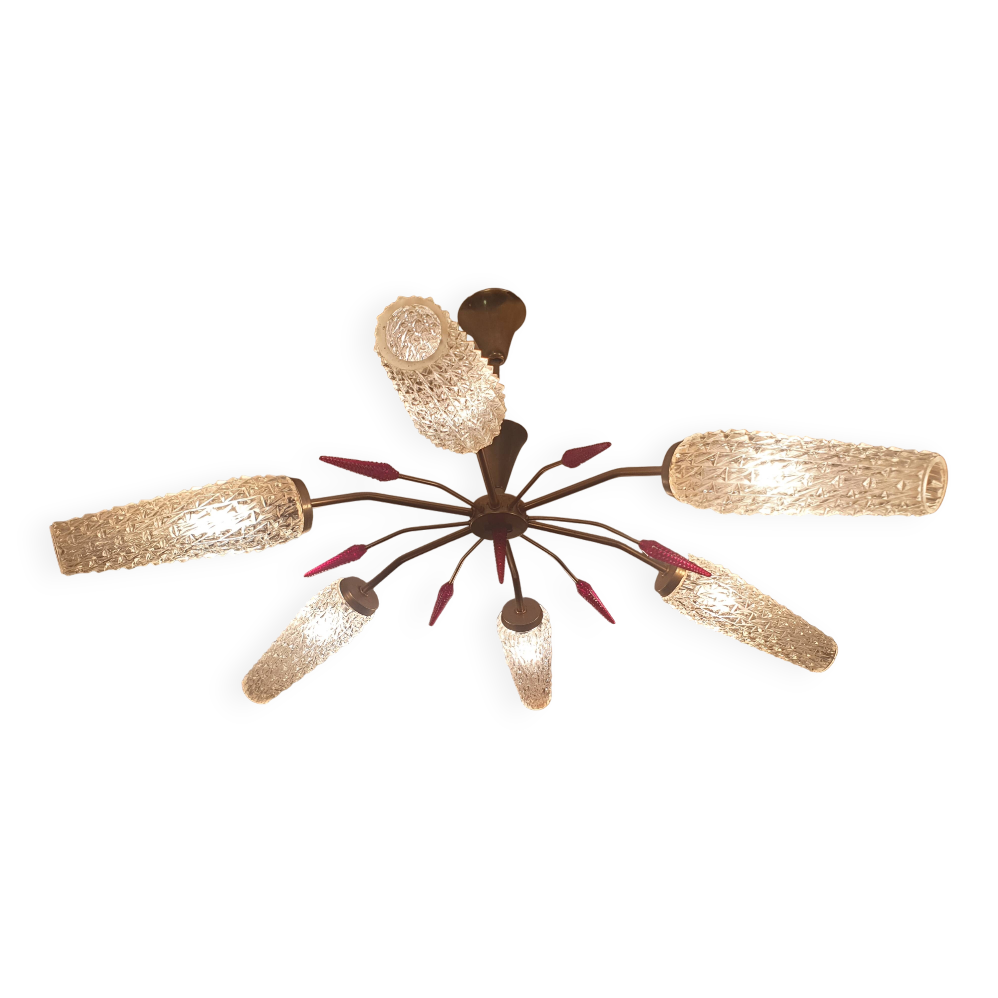 5-light brass chandelier 1950