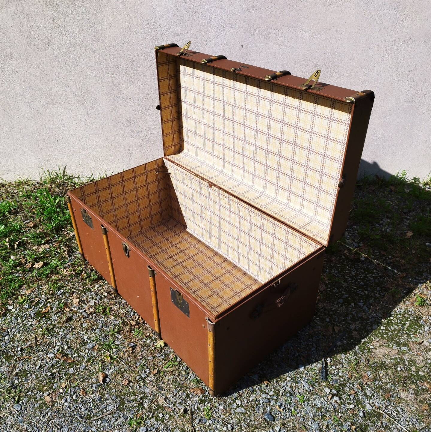 Large vintage arched travel storage trunk