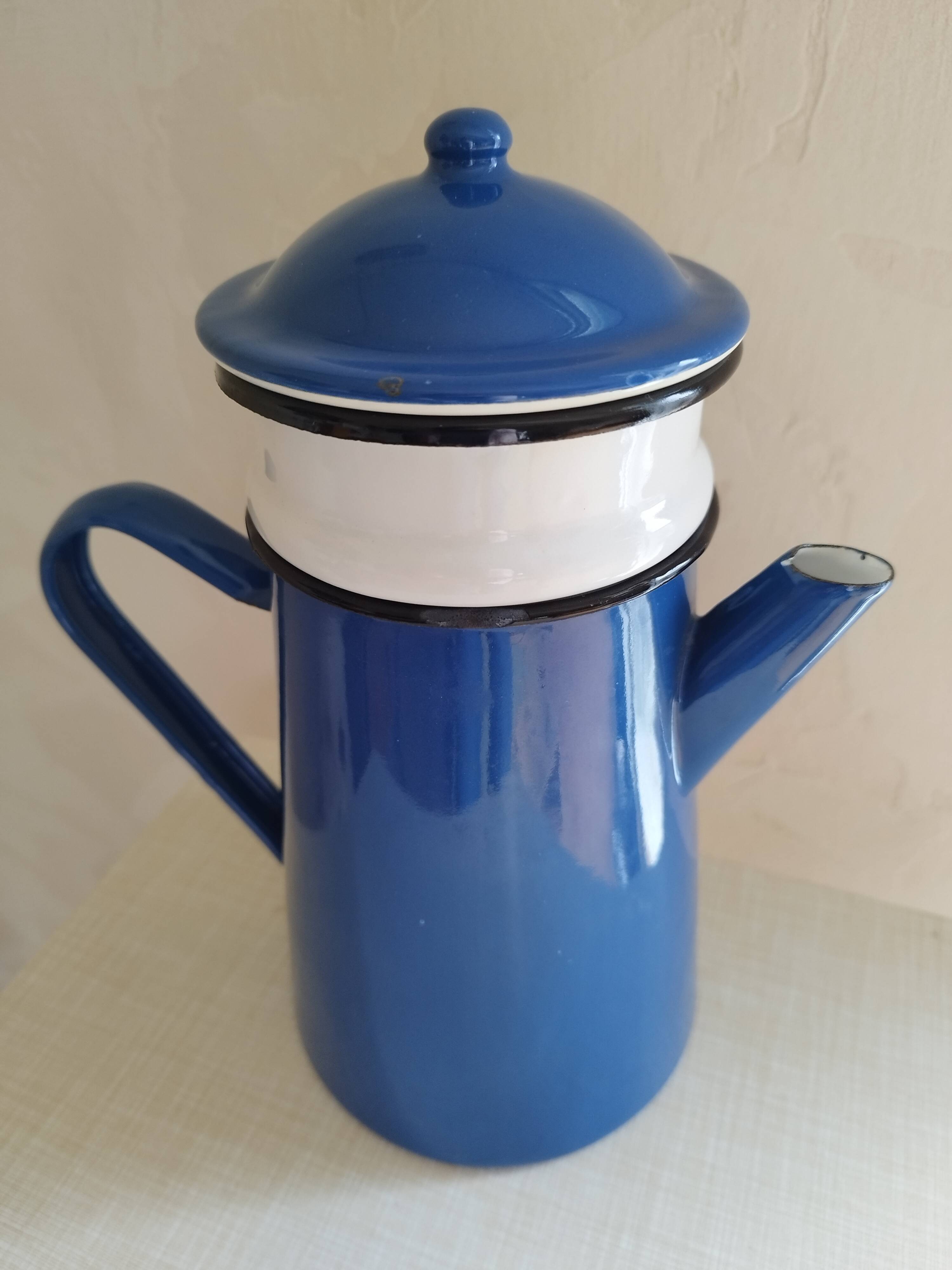 Blue enamelled coffee maker
