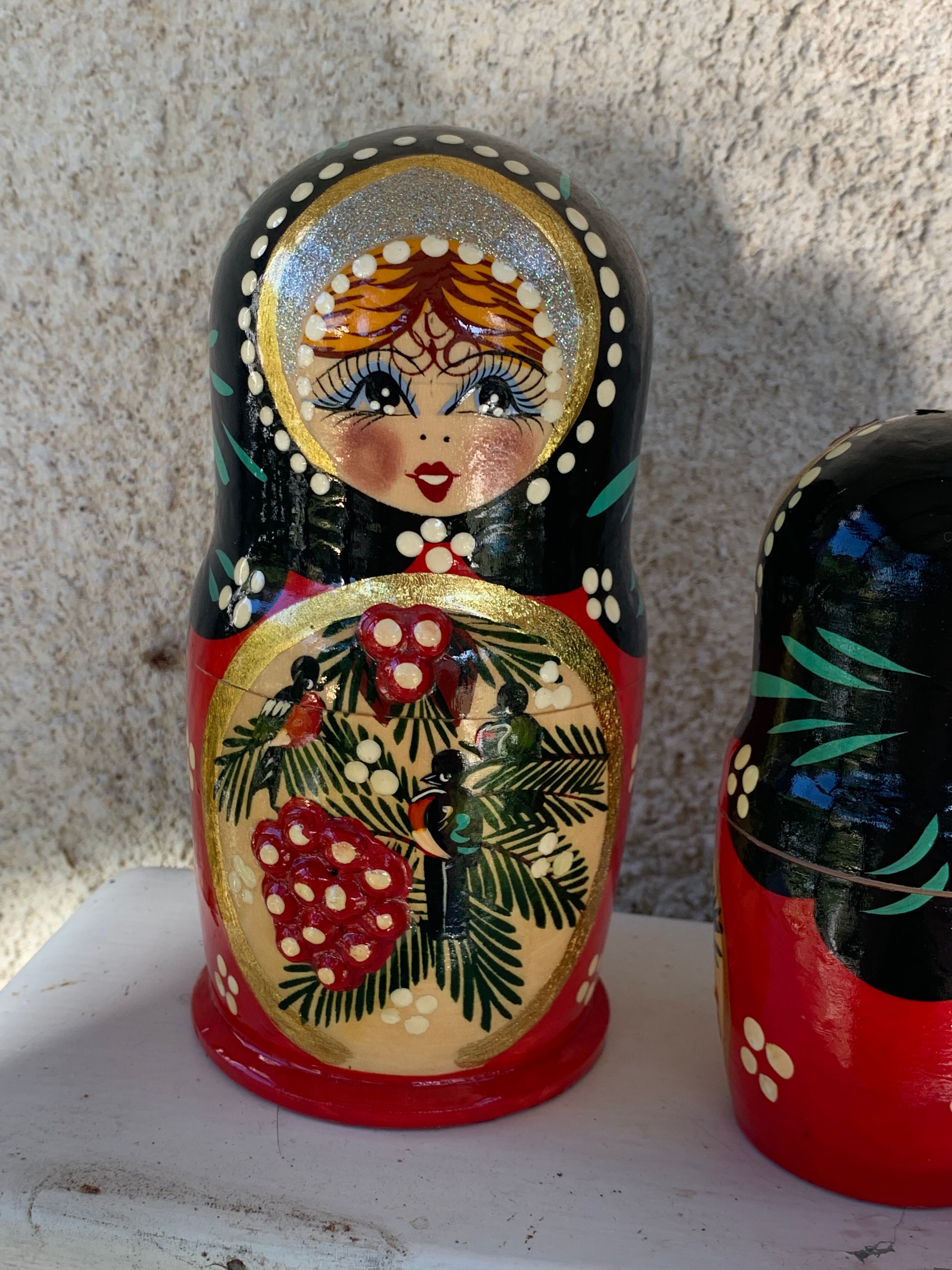 5 Russian matryoshka dolls made of folk and vintage handmade wood