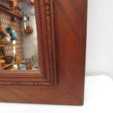Miroir rectangulaire, cadre bois fruitier avec cocarde