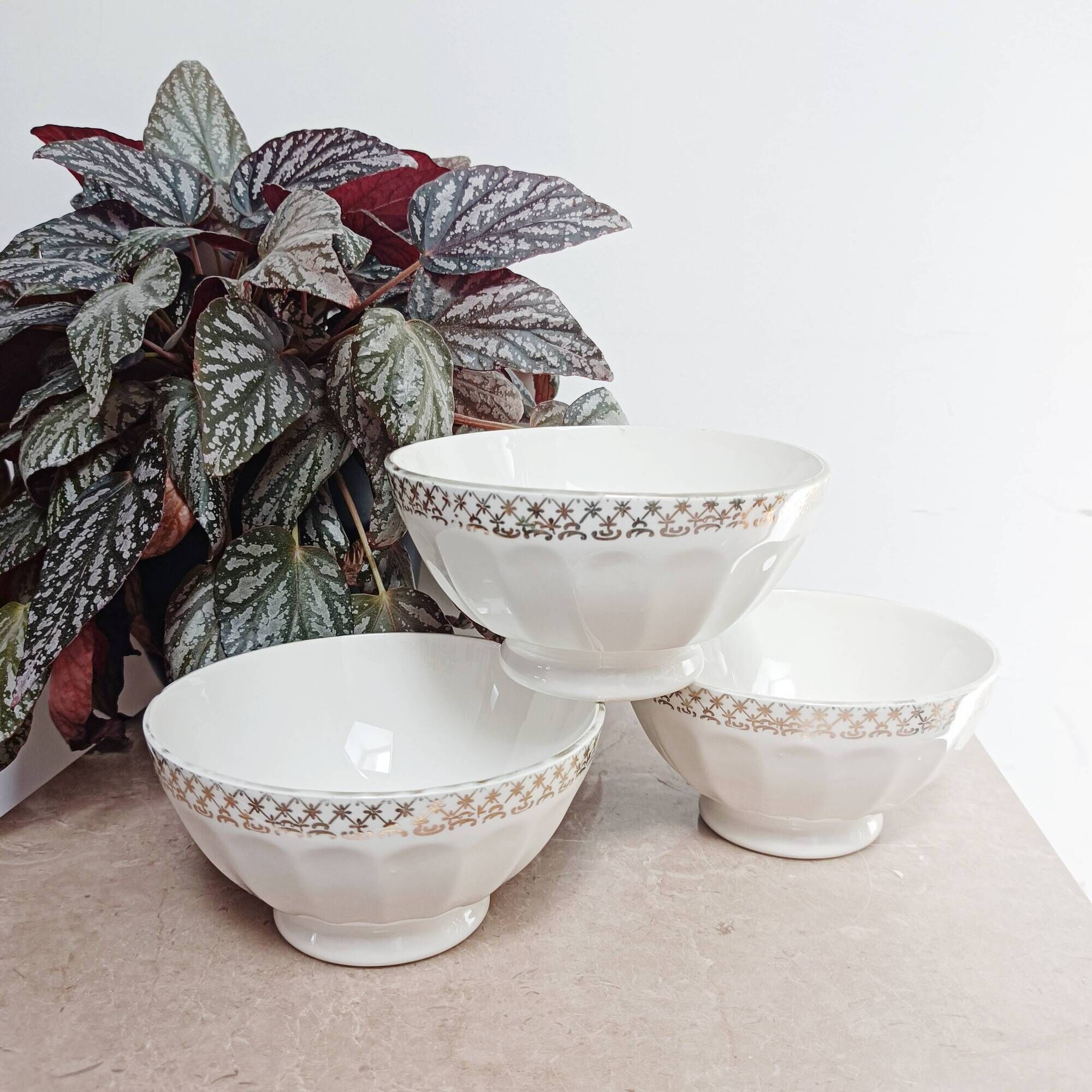 Lot de 3 bols à facettes en porcelaine blanche