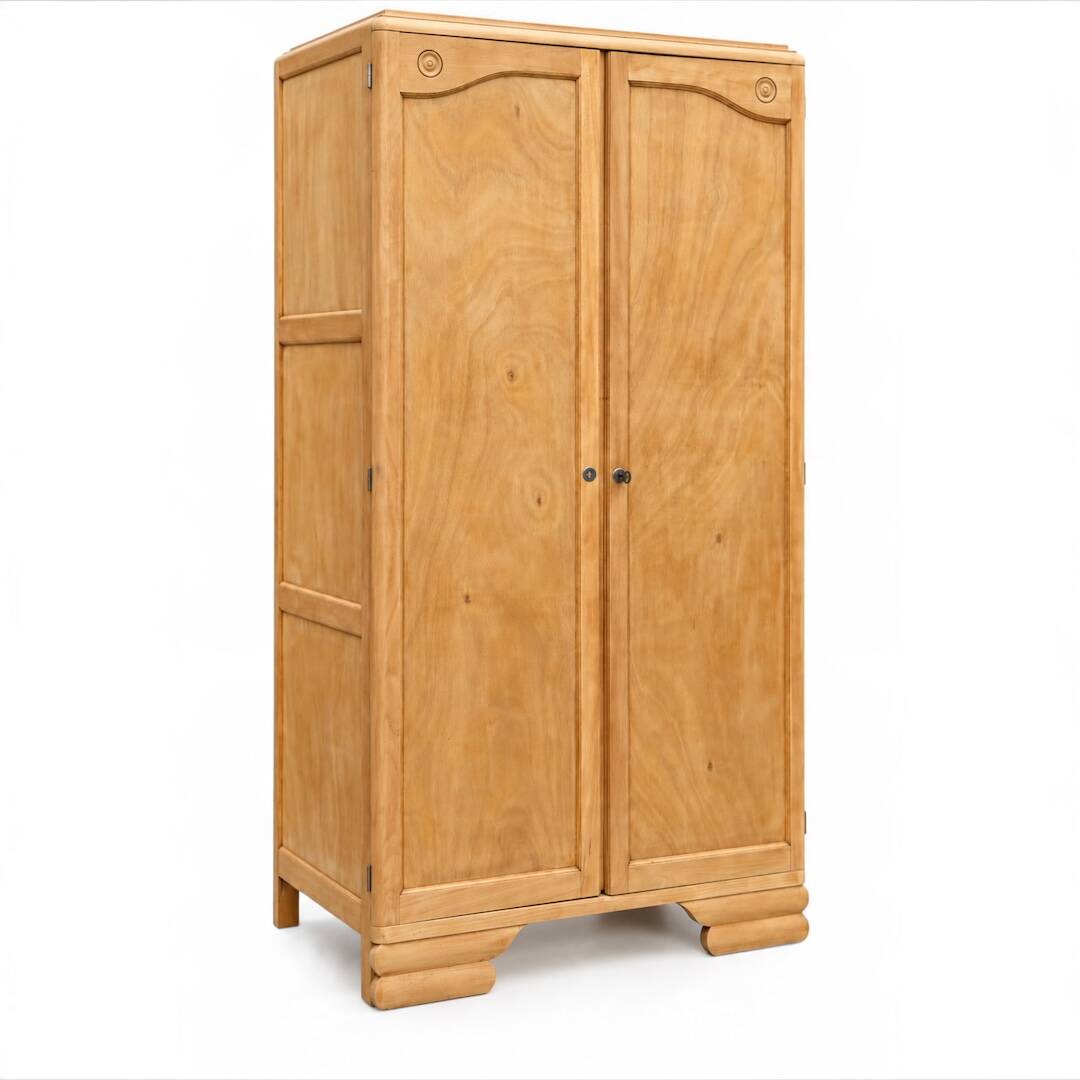 Parisian Art Deco wardrobe, renovated with raw wood.