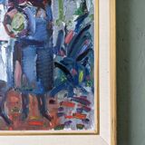 Peinture à l’huile figurative vintage suédoise « Moroccan Ladies » suédoise du milieu du siècle, encadrée