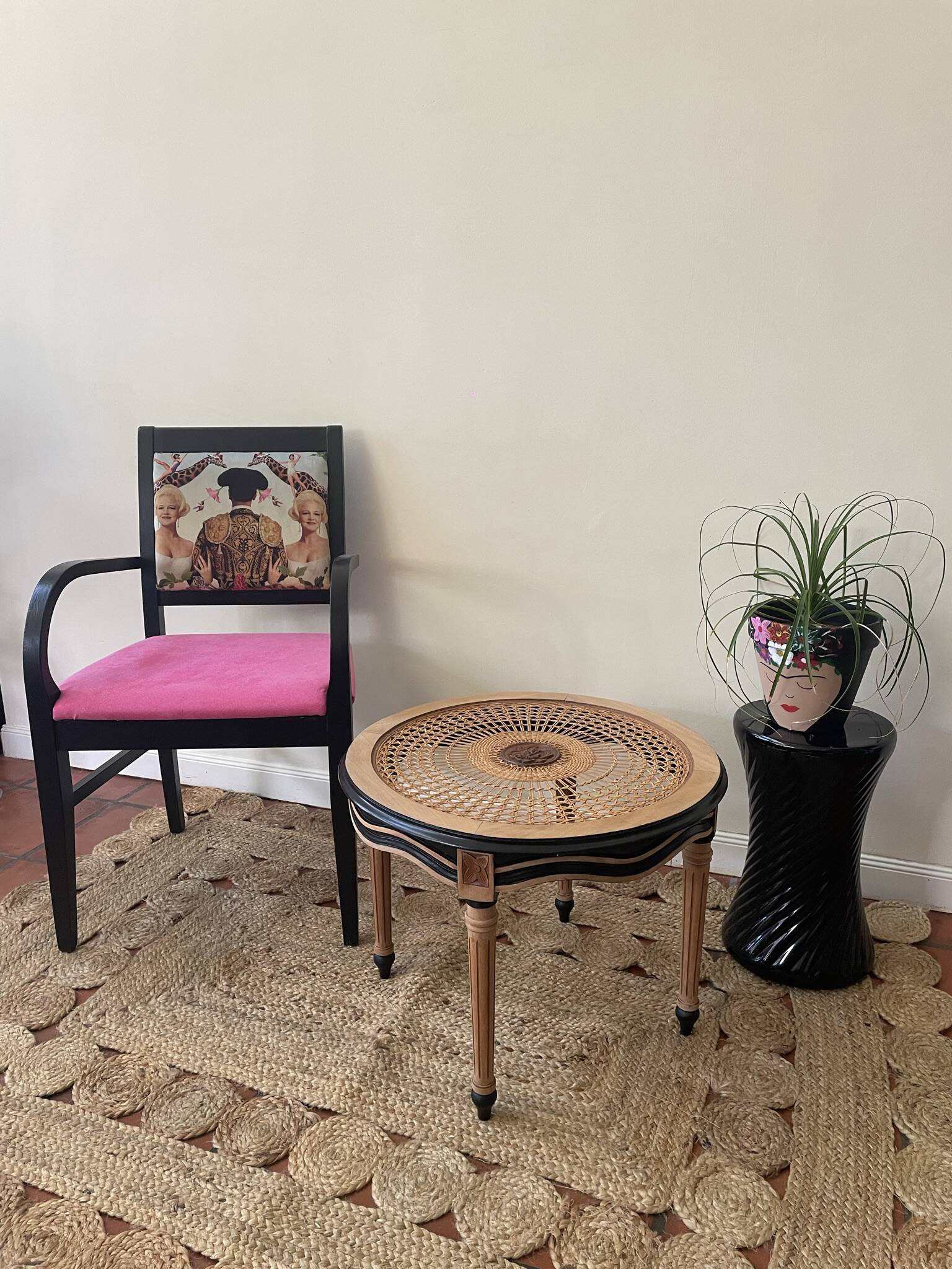 Round cane coffee table