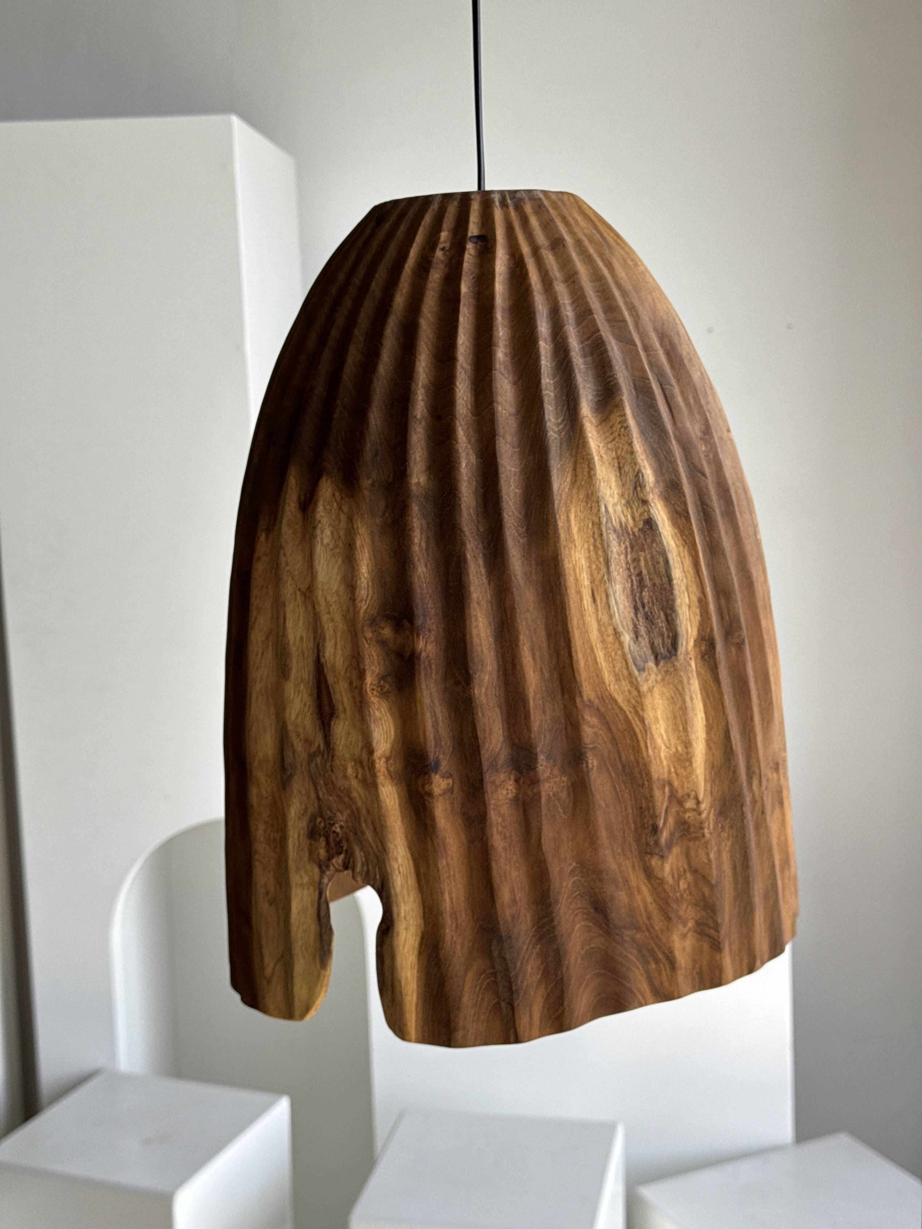 Large suspension or lampshade in organic natural teak, tubular H40 D30.
