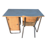 Vintage children's desk and its chair, Hitier spirit, 1950s modernist.