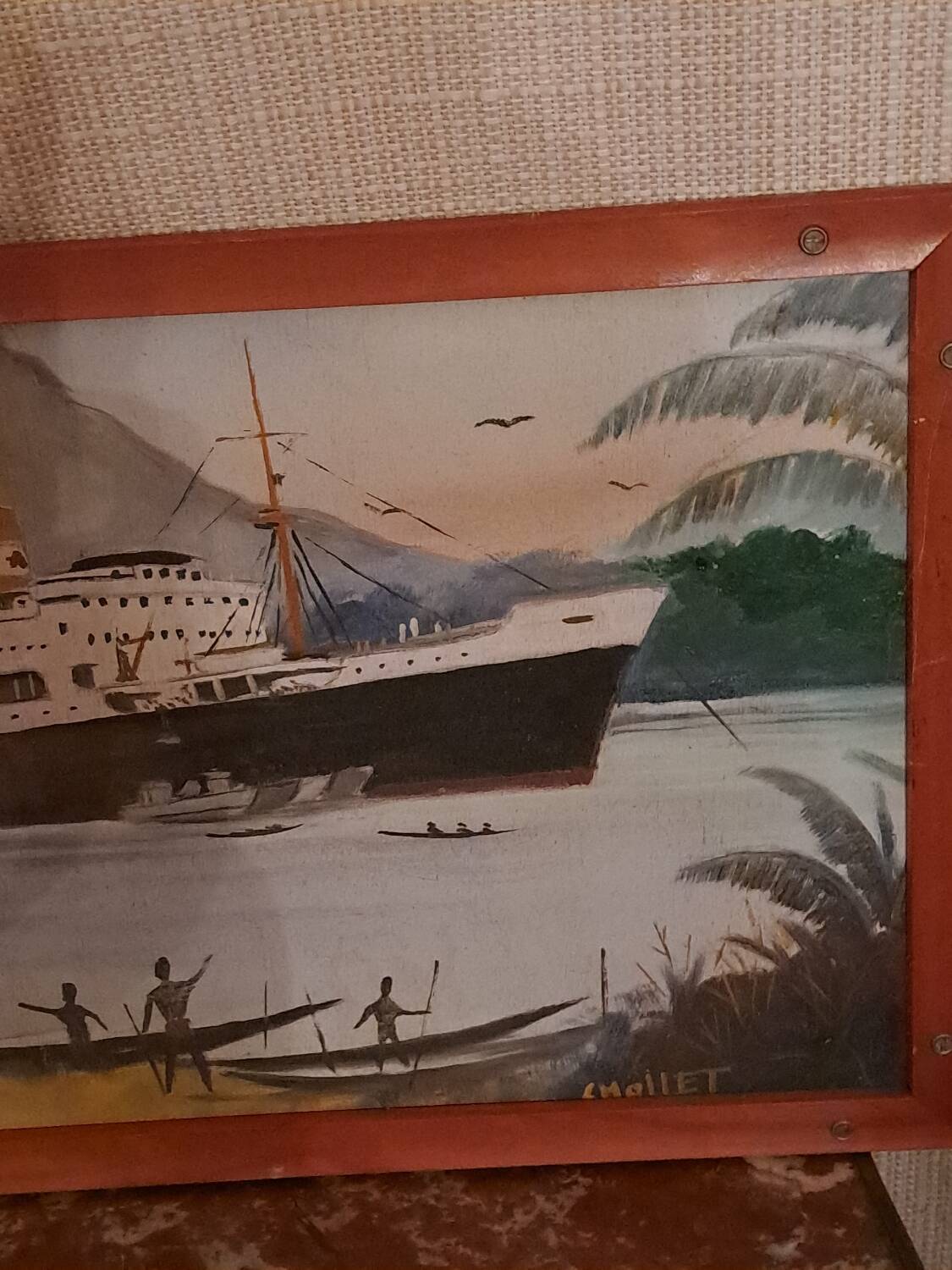 Tableau  "Paquebot en croisière "Signé.