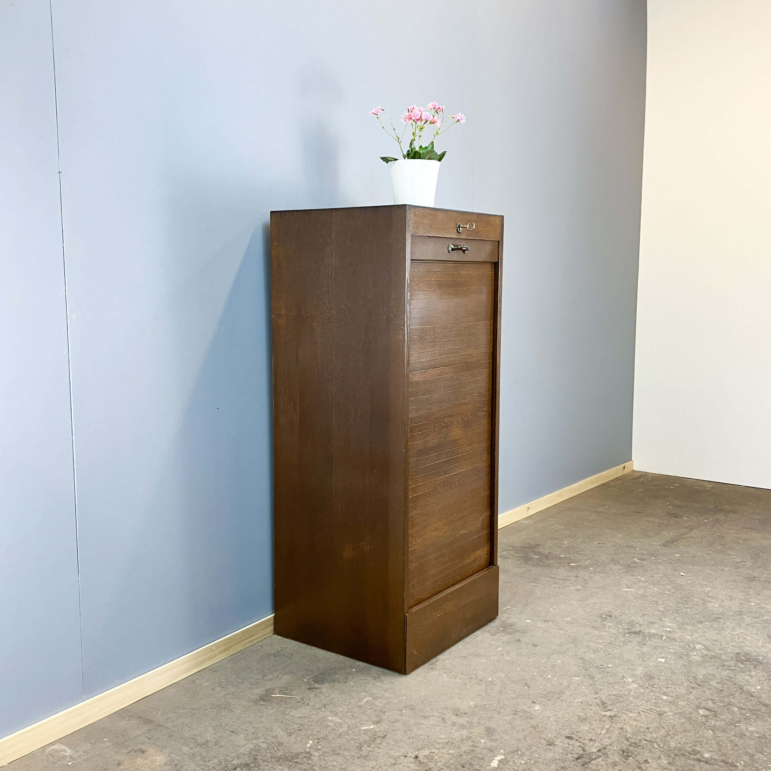 Roller shutter cabinet, dark oak, 1950s