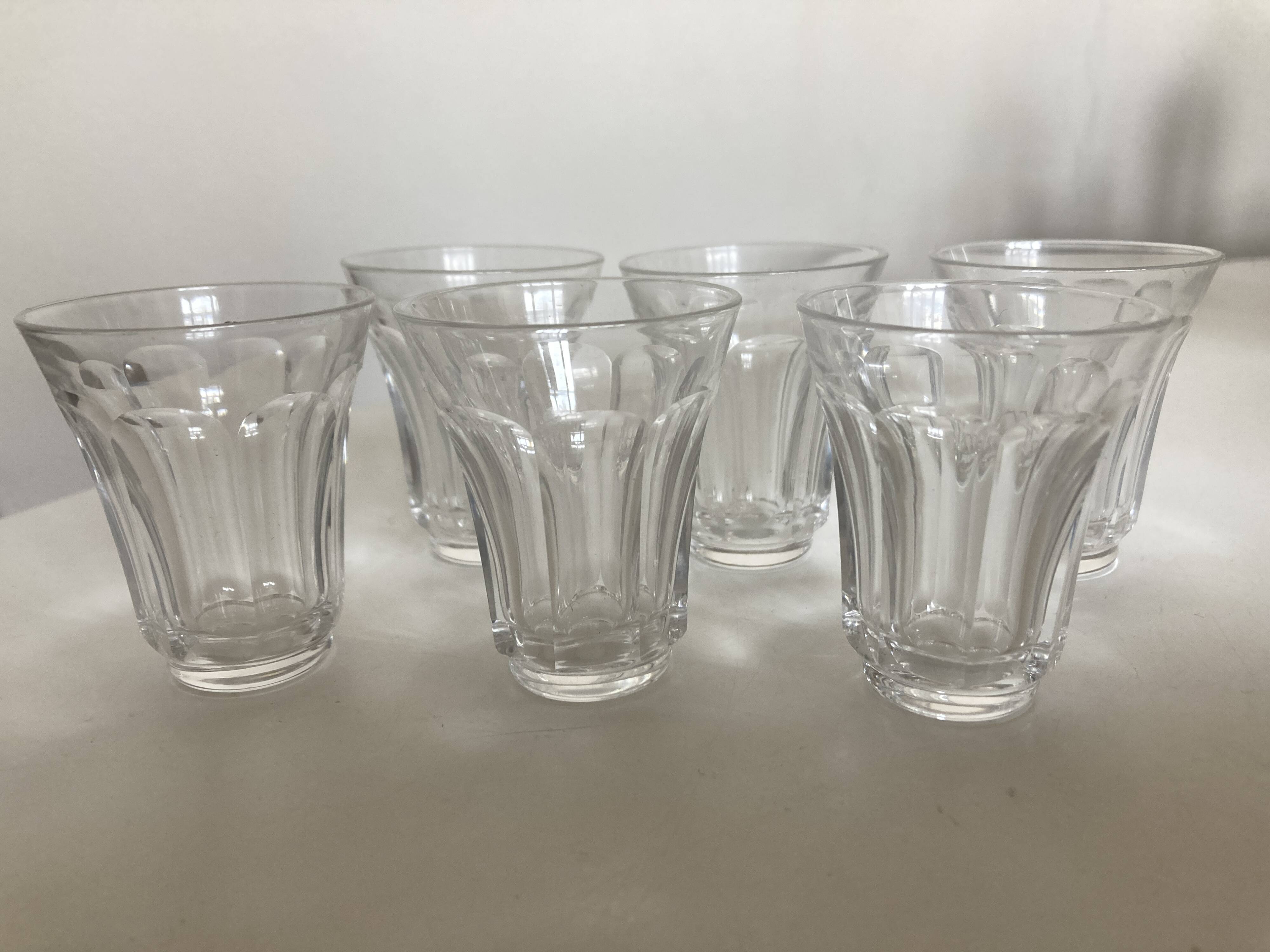 Set de 6 verres shot tulipe à côtes plates néo classique 1950