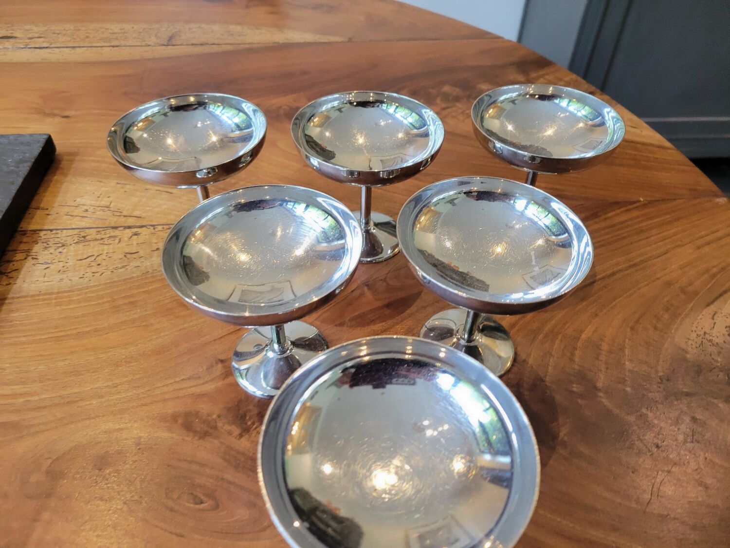 6 stainless steel ice cream cups 1970