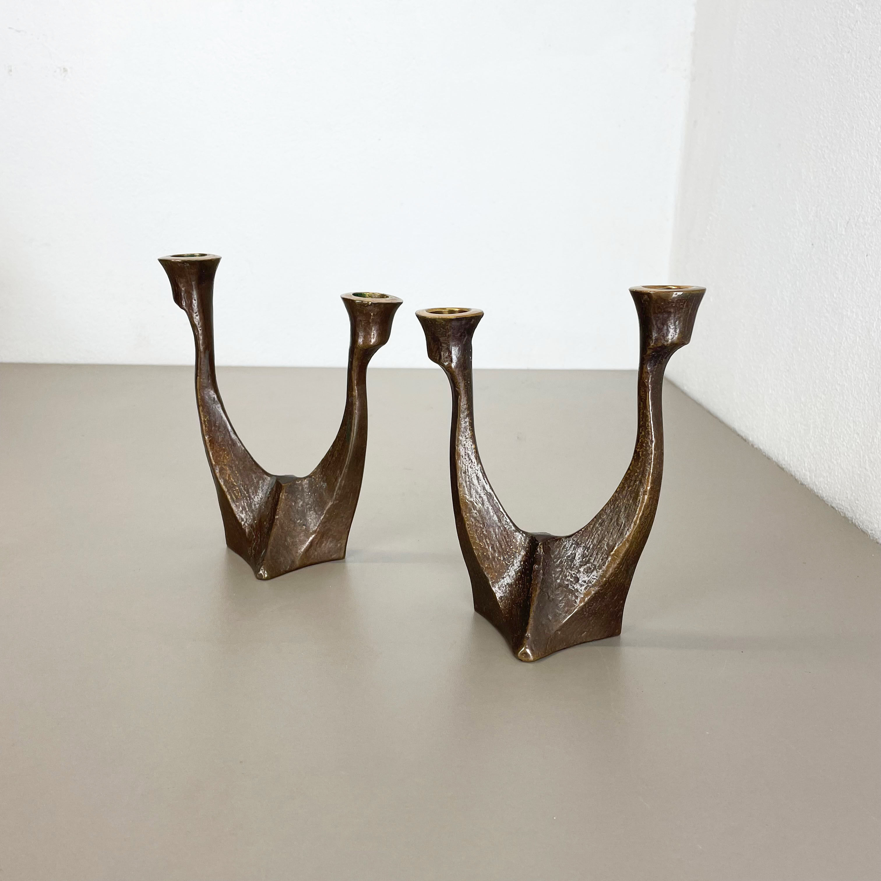 set of 2 Midcentury Brutalist Bronze Candleholder, Michael Harjes, Germany 1960s