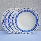 Badonviller Set of 4 hollow plates with blue geometric decoration