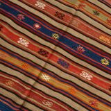 5x8 Wool Kilim Rug, Handwoven Blue & Red Wool Kilim Rug, 143x230Cm