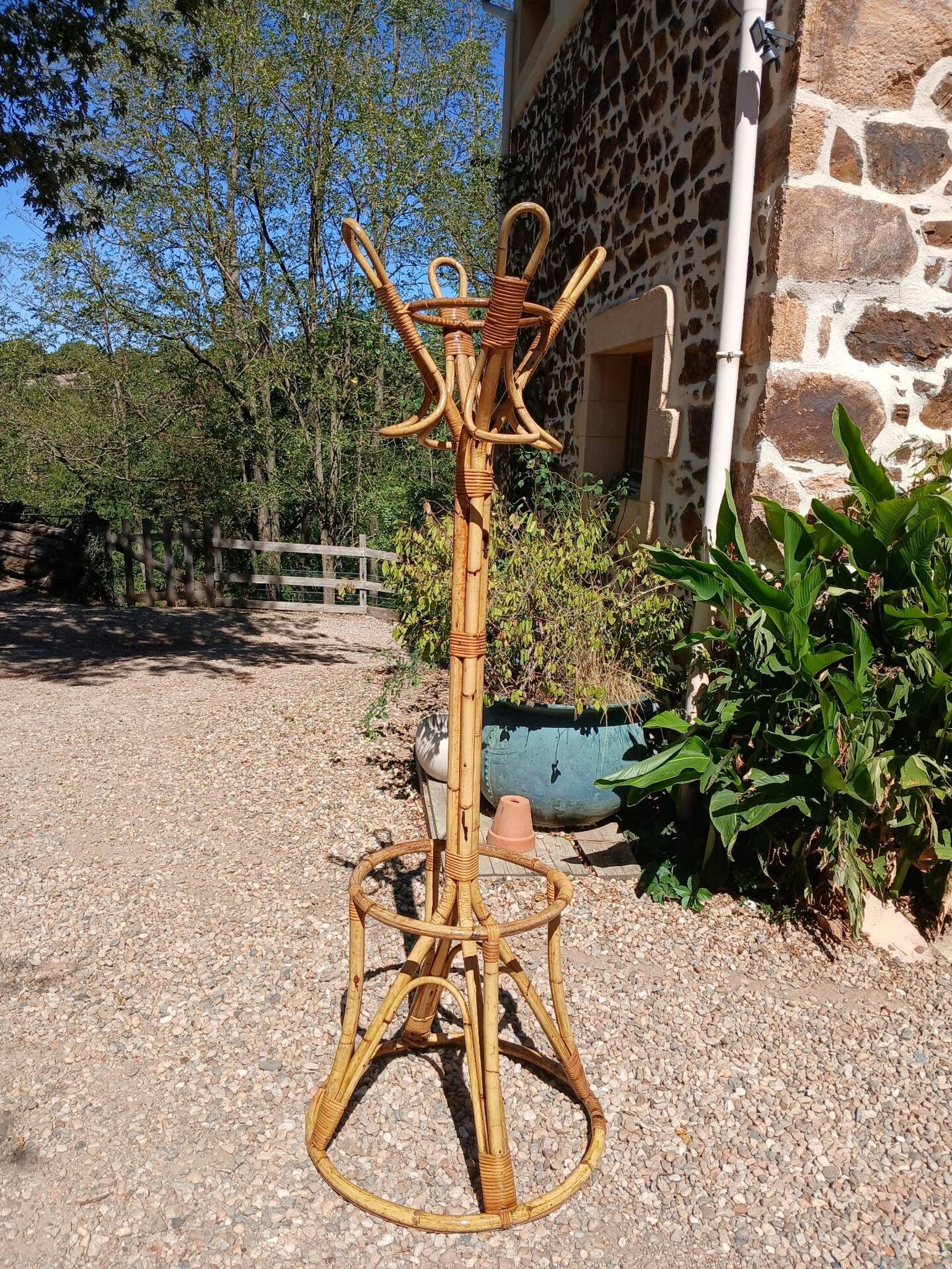 Vintage coat rack in bamboo and rattan