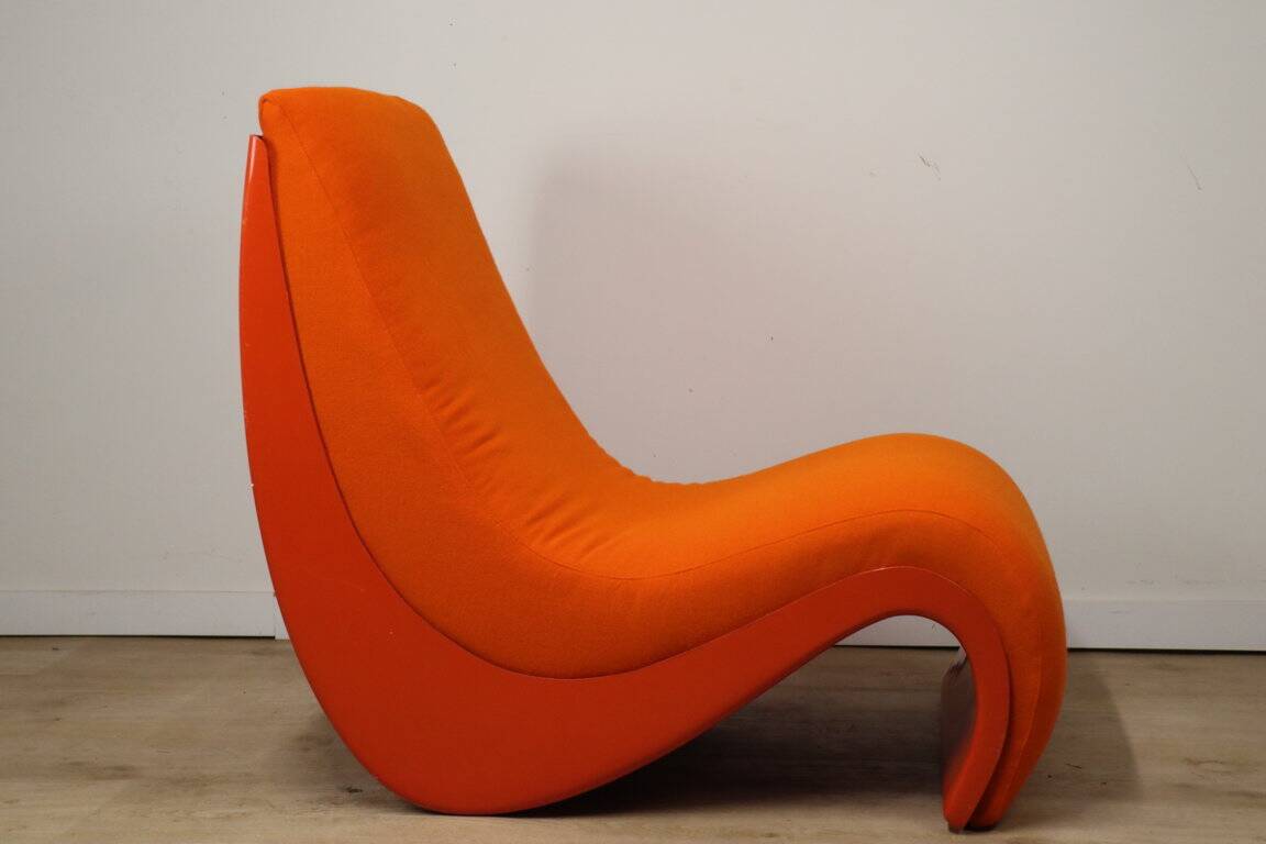 Vintage organic armchair in orange fabric and fiber, 1970