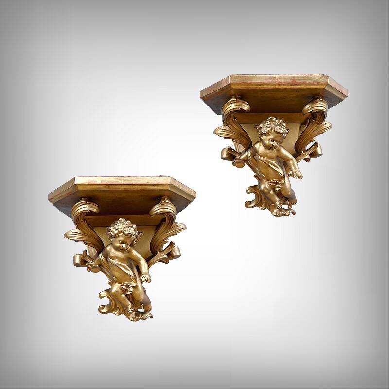 Pair of gilt wood wall consoles – late 19th century