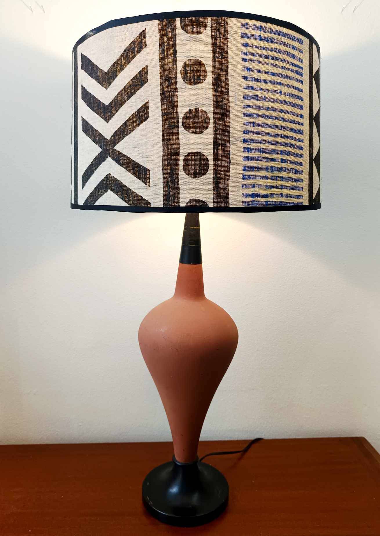 Large terracotta lamp and vintage tribal lampshade