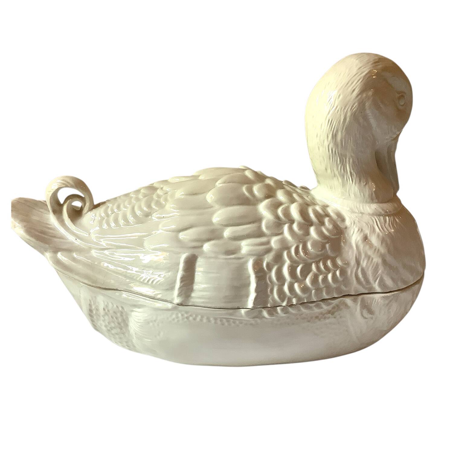 Large duck soup tureen in Italian slip