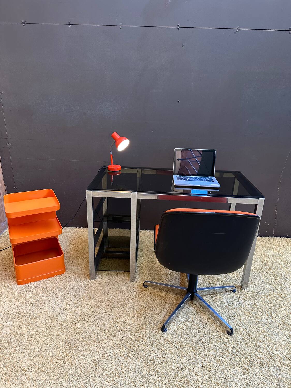 Metal and smoked glass desk