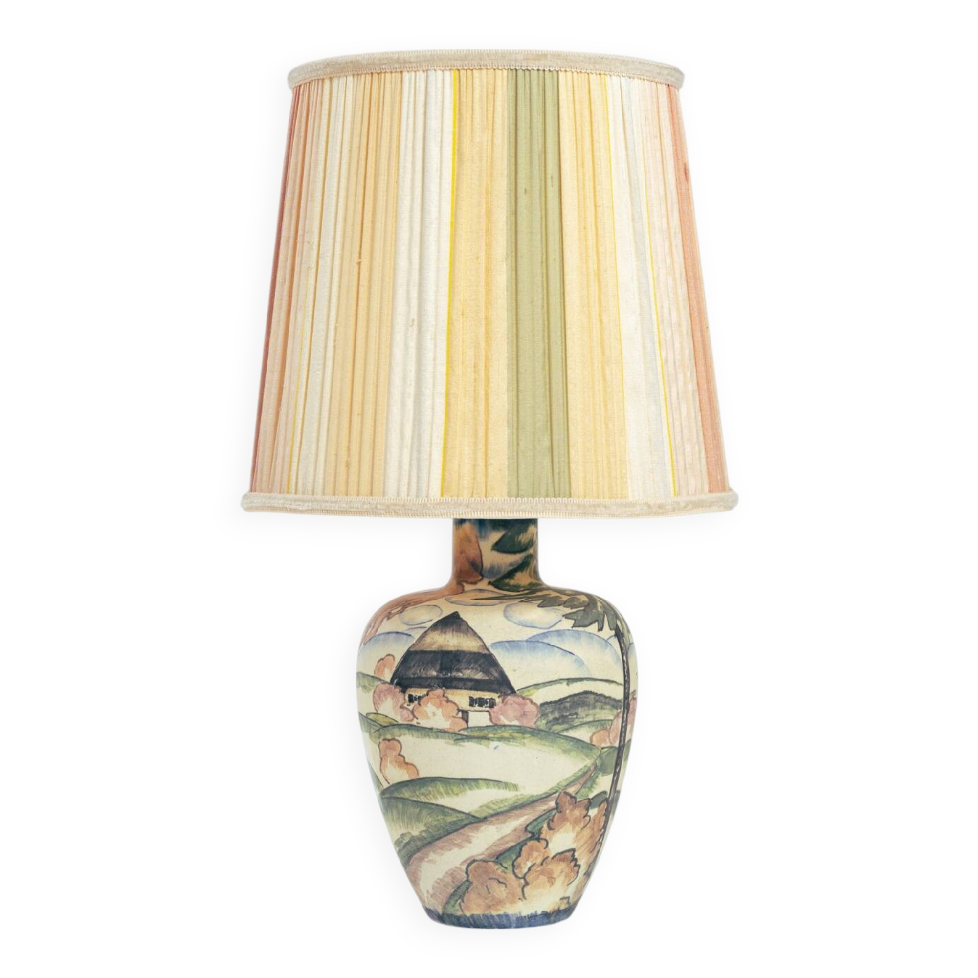 Handpainted porcelain Art Nouveau table lamp by Großherzoglichen Keramik-Manufaktur Darmstadt, 1930