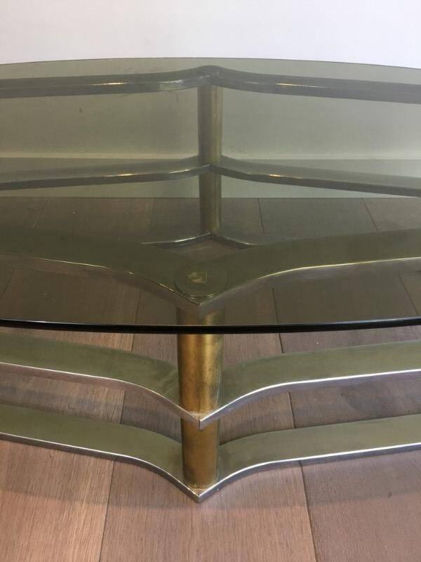 Designer coffee table in gilded brass and chrome, circa 1960