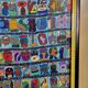 Native American tapestry, embroidered framed, colorful Mayan symbology, 84 cm