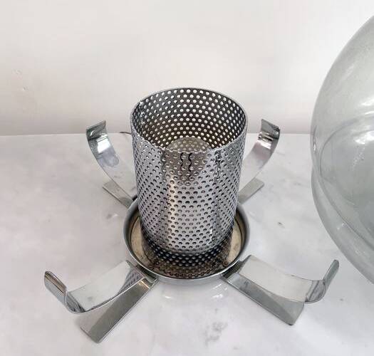 Vintage Lamp • Chrome Steel • Perforated Metal • Glass • 1970