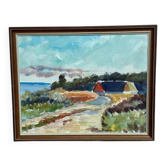 Original Swedish Oil on Canvas - 'Beach House in a Grove' by Carl Köhler - Signed - Vintage and Framed - 38 × 30 cm